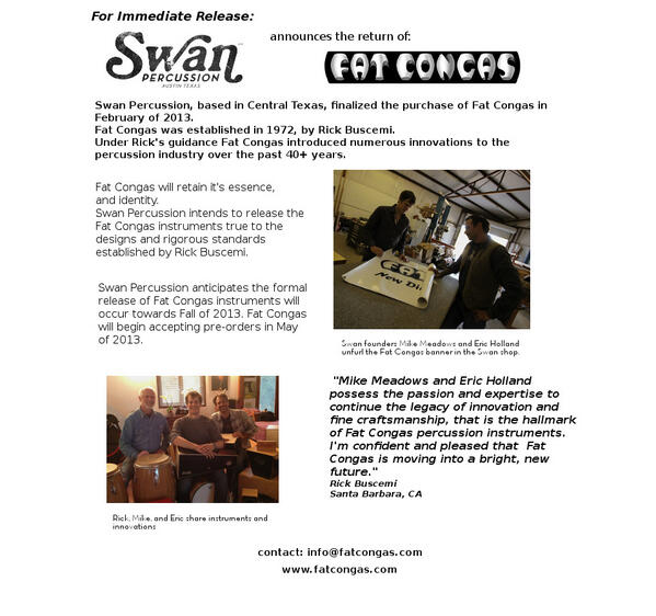 SwanPercussion's tweet photo. Happy to announce that we'll be bringing back some of our favorite Cajons and Congas to the world! http://t.co/rdwqiyCJCh