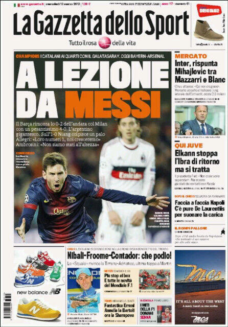7Adan8's tweet photo. #LaGaZZettadelloSport... La leccion de #Messi que GRANDRE #LEO........ http://t.co/ZnxislkqyN