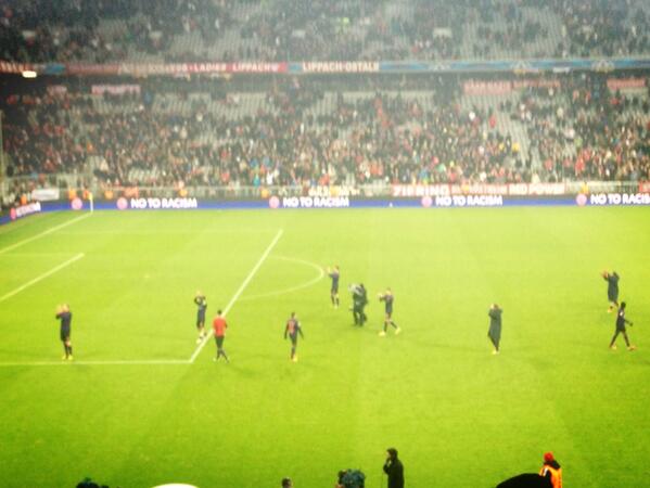 Arsenal's tweet photo. @Arsenal players all went over to thank the fans after the game. Away support was superb. #BAYvAFC Pic here http://t.co/gWYb4sMhST
