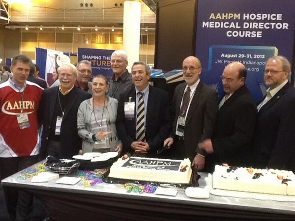 AAHPM's tweet image. Past presidents assembled to cut the celebratory cake. #hpm13