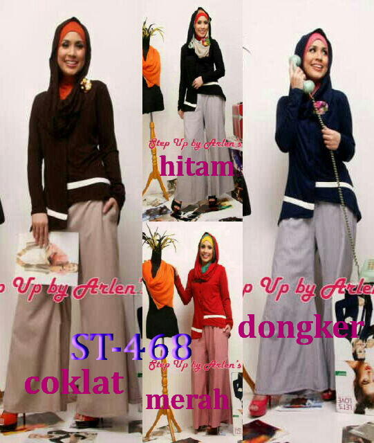Stepupbyarlens's tweet photo. ST-468 Celana katun+blus kancing depan dg kerudung segitiga terjahit langsung. Rp.195.000 http://t.co/ae2DH3XCWV