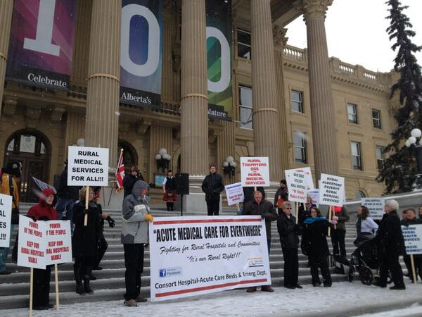 AnhornJ's tweet photo. “@edmontonjournal protesting steps of alta leg. Save Medivac services and restore emerg services in Consort hospital http://t.co/eAUHuHjWQL”