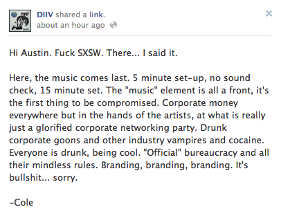 nowwave's tweet photo. DIIV ARE really NOT ENJOYING SXSW: http://t.co/i60061bGKW