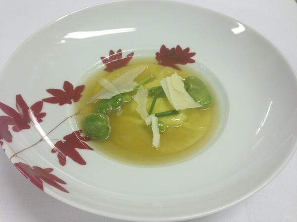 <a href="/Whistkitchen/">whist club kitchen </a>: Rabbit and fava bean ravioli "en brodo", pine nuts, shaved Grana Padana.