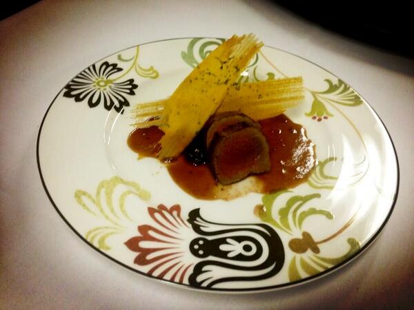 Main Course: Venison Loin with cherry chutney, baconjus &amp; sweet potato tuile #chefstable <a href="/Whistkitchen/">whist club kitchen </a> <a href="/djjazzychef/">Robert Lhulier</a>