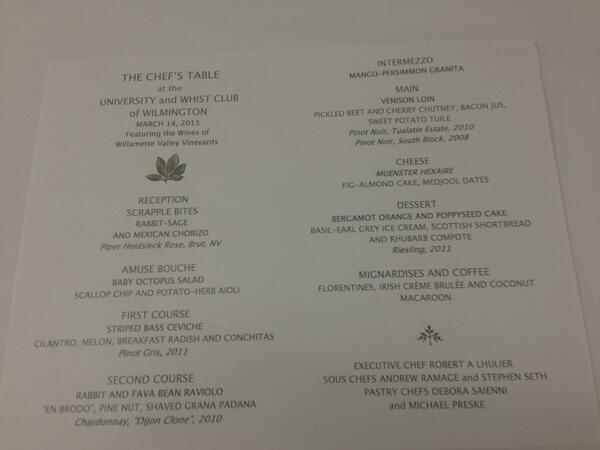 Chefs table March 14th.