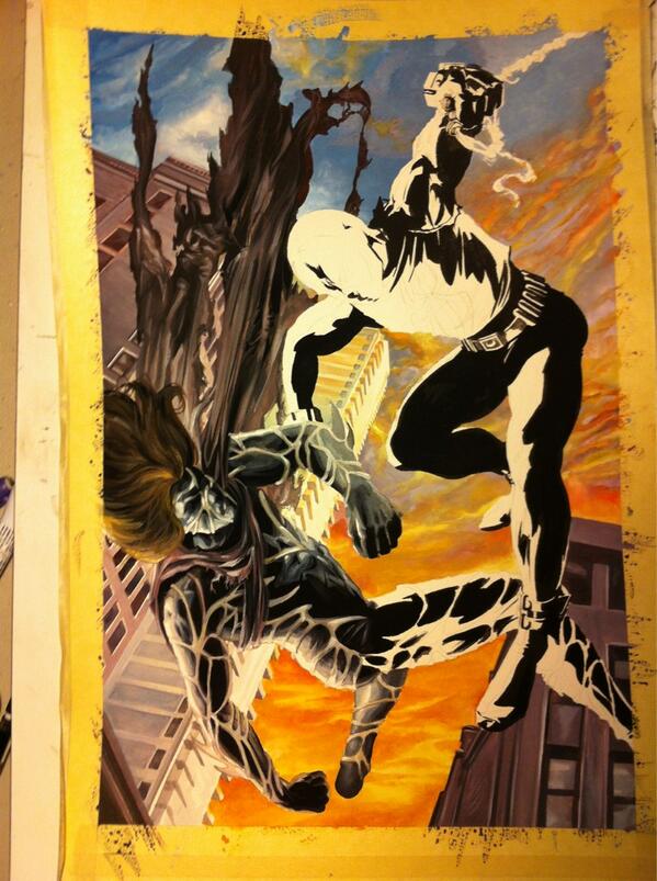 JK_Woodward's tweet image. Kaine vs Scarlet Spider.  #onthedesk #workinprogress #MarvelClassics