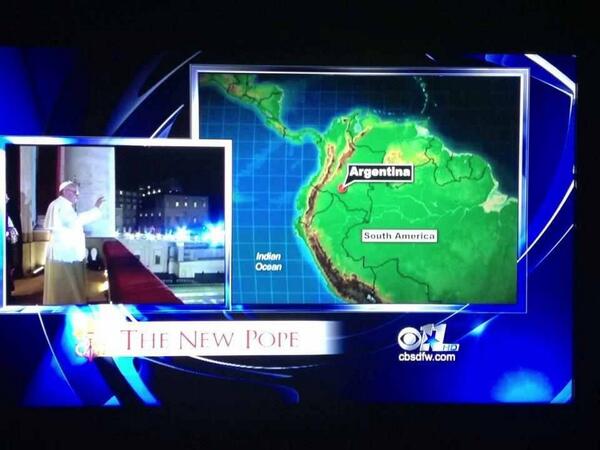 conniemontoya's tweet photo. Moved Argentina from the south to where Colombia actually is &amp; the Pacific Ocean is the Indian Ocean @CBSDFW really? http://t.co/OiFjry6Epy