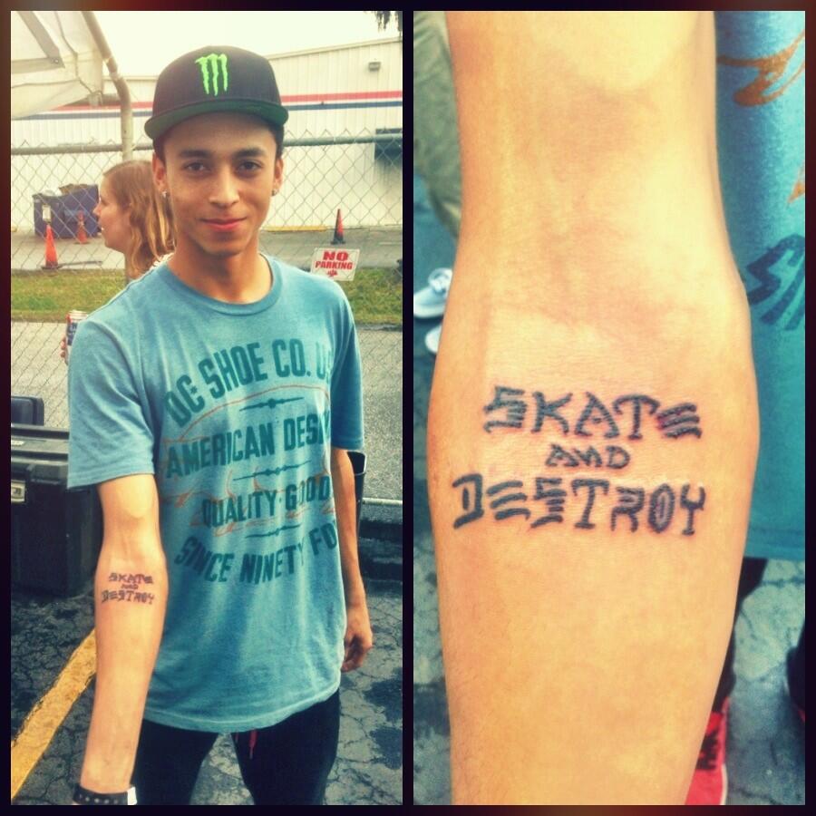 OC My brand new tattoo inspired by my love for skating and the Skate and  Destroy logo  rskateboarding
