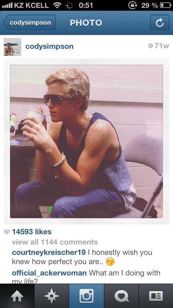 SandySaltair's tweet photo. What is my friday evening looks like? Watching @CodySimpson 's photos❤ this is the first photo he's ever posted on ig http://t.co/nSCnK56Ndr