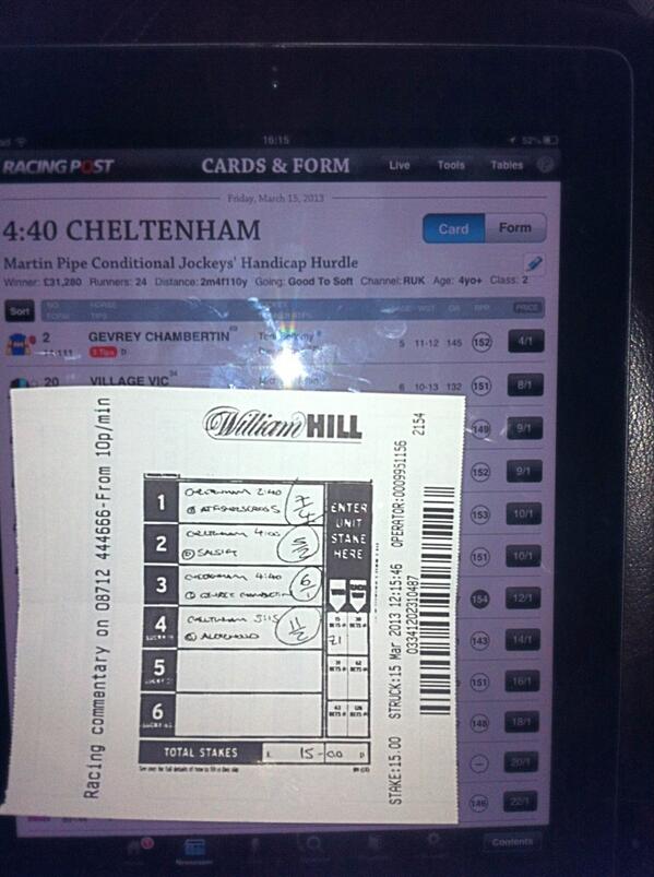 MoneyDJH's tweet photo. 2 winners, 2 more favourites to come, #CheltFest #nofilter http://t.co/7j6goeMKYS