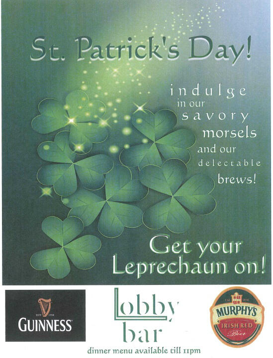 Happy pre - #stpatricksdayweekend! Stop by and #getyourleprechaunon at our Lobby Bar