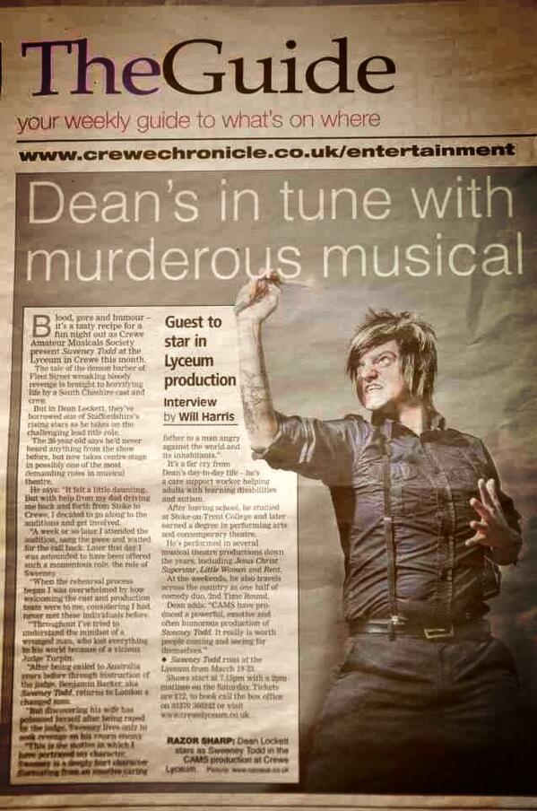 creweams's tweet photo. Brilliant article in the local paper of our very own 'Sweeney Todd' @weRstoke2 #4daysuntilcurtainup #demonbarber http://t.co/TZLX10h7hc