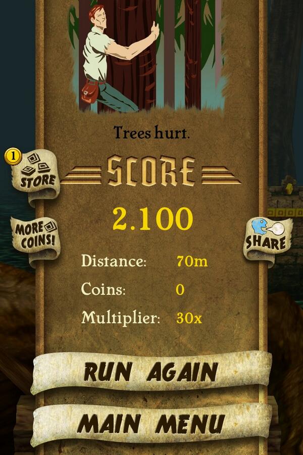 Gochitapaez's tweet photo. I got 2.100 points while escaping from demon monkeys. Beat that! http://t.co/JW025ggDb2 #TempleRun http://t.co/DvehoSlavs