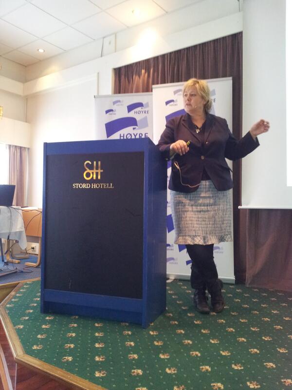 Neshe_Lie's tweet photo. Norges neste Statsminister @erna_solberg taler på #hord13 på Stord. http://t.co/BzqQfmqwVv