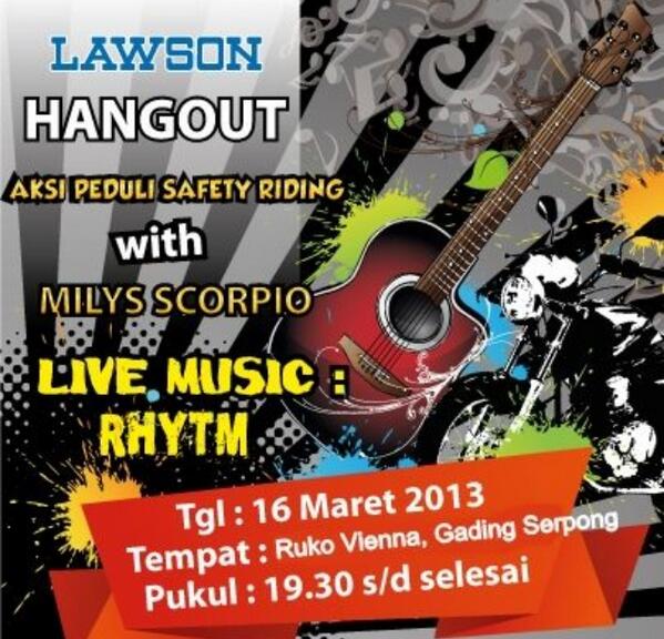 JapaneseStation's tweet photo. Malam ini, dtg yuk ke acaranya @LawsonIndonesia !! Safety Riding /w Milys Scorpio di Gading Serpong! kesana yuk? :) http://t.co/kzZE7x0Yyq
