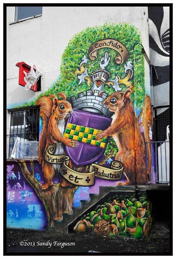 heres a detail of latest mural in Sandbed St #Kilmarnock based on the town crest