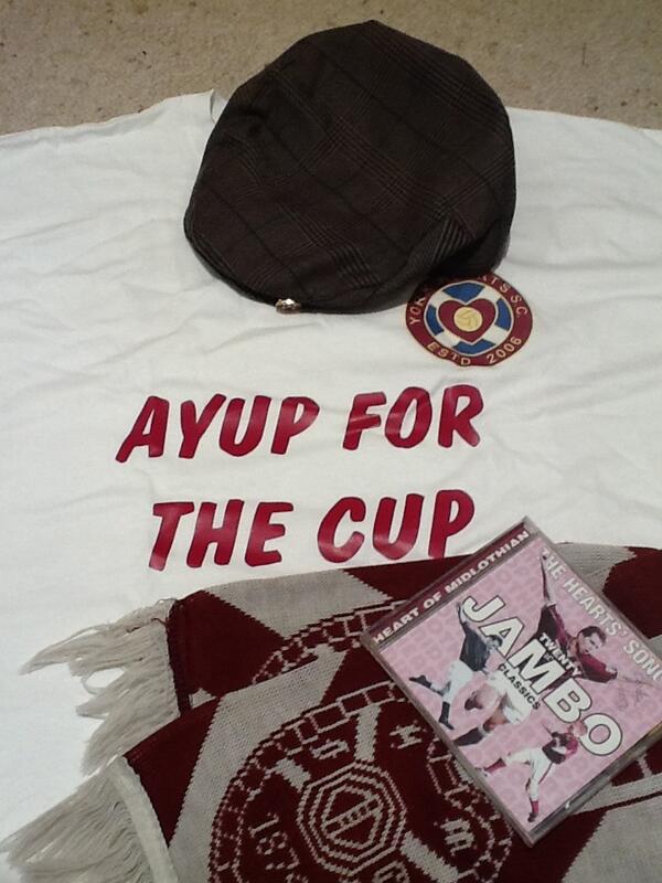 yorkhearts's tweet image. T-shirt, cap, badge, scarf, CD.... Next stop Hampden! #hmfc #HHGH #2cups? -