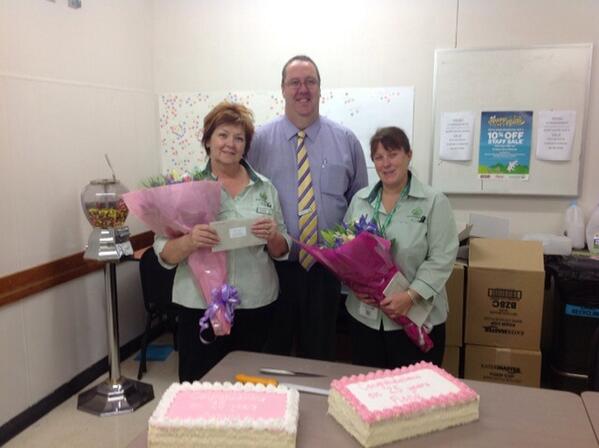 RussellEdward13's tweet photo. Celebrating 2 great milestones at #3158 Karingal. Yvonne Burgess 35 years &amp; Fiona Daffy 25 years @XpressWoolies http://t.co/bsScfUHy8d