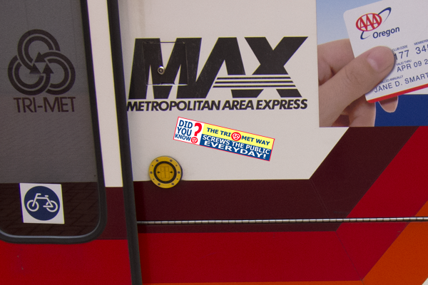 I had so much fun stickering a MAX train, I stickered another. I have about 500 stickers to use. #TriMet
