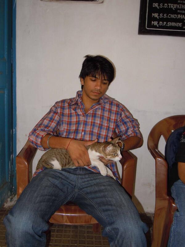 Bombayspca's tweet photo. This adorable #cat had fallen from the 2nd floor. She patiently waits on the lap of an #animal lover for an x-ray. http://t.co/5YvNOPZckm