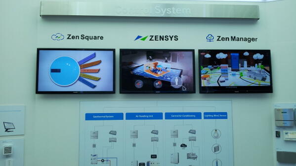 삼성전자 빌딩에너지관리시스템 BEMS 시리즈 - 통합제어 ZENSYS, 원격관리서비스 ZenManager, 에너지제어알고리즘 ZenSquare 3개 패키지를 선보였습니다.