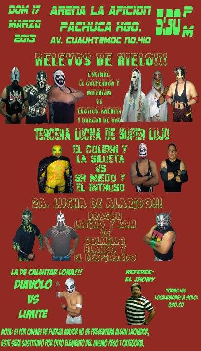 LuchaLibreblog's tweet photo. Hoy en la Arena Afición. Estelar: Eskimal,El Golpeador y Millenium vs Exótico,Arenita y Dragón de Oro. http://t.co/eGrwSyyPSZ