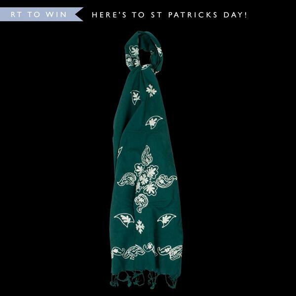 RT to win! Green embroidered paisley cotton scarf... Here's to St Paddy #welovepg #stpatricksday
