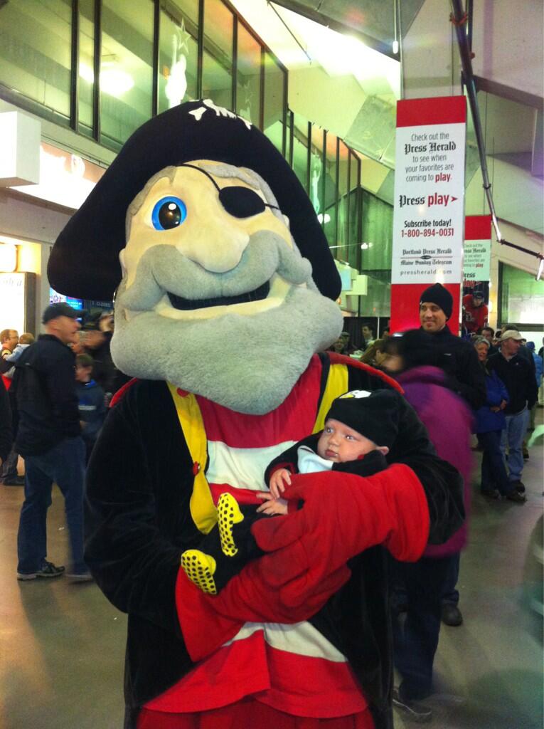 Amanda Tingley on X: Portland Pirates mascot Salty Pete with the cutest  lil penguin  / X