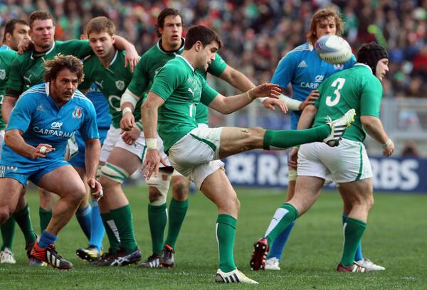 Photos from Italy v Ireland, 6 Nations, Stadio Olimpico, Rome. Box kick from Irish scrum half Conor Murray.