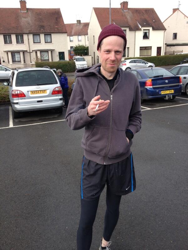 mazzaacon's tweet photo. @alasdairjack .....the model athlete celebrates Gartmorn last week with a cheeky......!!!!???!!! http://t.co/cLY2yAKVbT