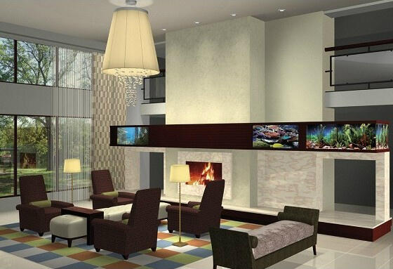 AlrashoudiNawal's tweet image. تصميم ديكور جميل لمجلس ..نلاحظ بشريط الديكور الخشبي حوض سمك رائع