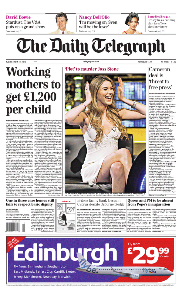 Twitter / Telegraph: Tuesday's Daily Telegraph front ...