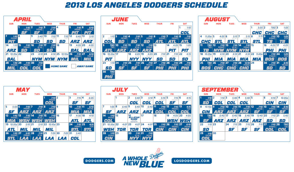 La Dodgers Printable Schedule