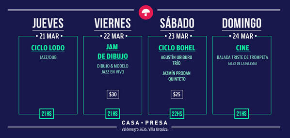 CasaPresa's tweet photo. Checkeen lo que tenemos para esta semana en la casita más linda de Villa Urquiza. Los esperamos! http://t.co/cw2Tuvn8zQ