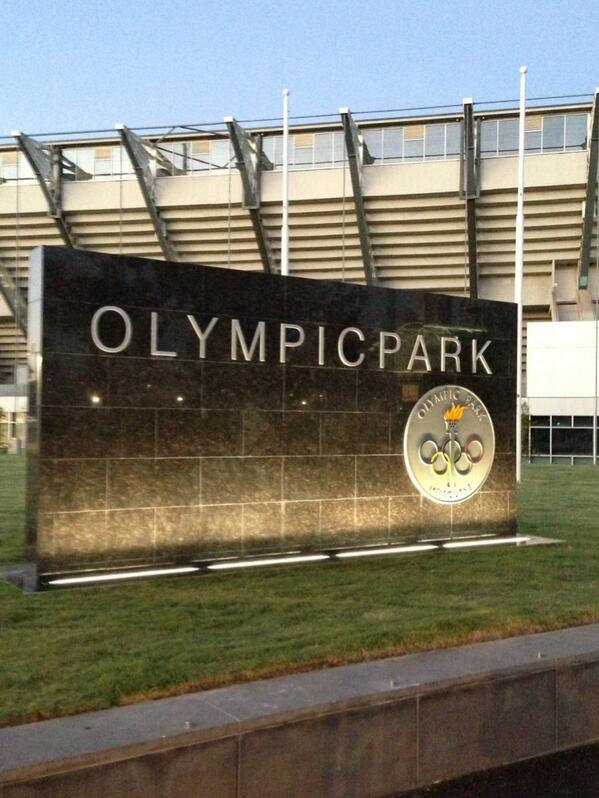 Just completed: sign honouring the Games of the XVI Olympiad. Located outside the front of the Westpac Centre.