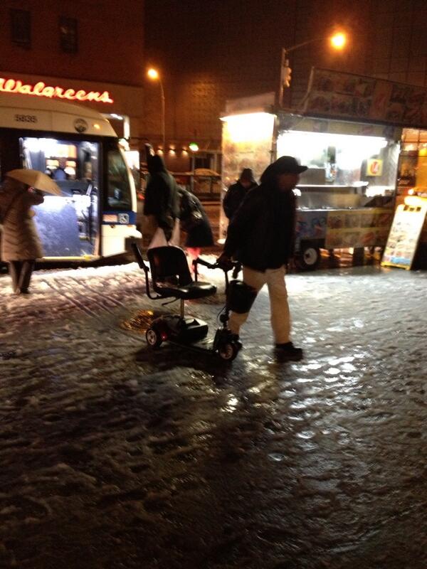 JoeyBoots's tweet photo. When your motorized scooter runs out of power, stand up, push it out of the bus &amp; then drag it down the sidewalk. http://t.co/T2aZ20xeo1