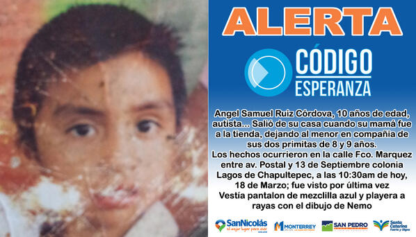 joelsampayoc's tweet photo. #CodigoEsperanza desaparece niño de 10 años en San Nicolás. Ayuden a encontrarlo http://t.co/E4jqxrCXZ6”