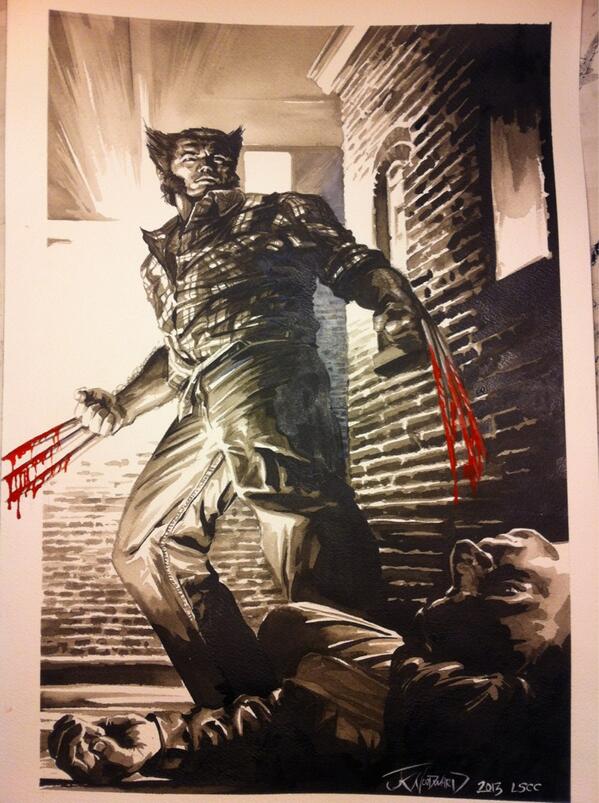 JK_Woodward's tweet image. Logan's Murder. #XMen #MarvelClassics ink on 12x18 watercolour paper