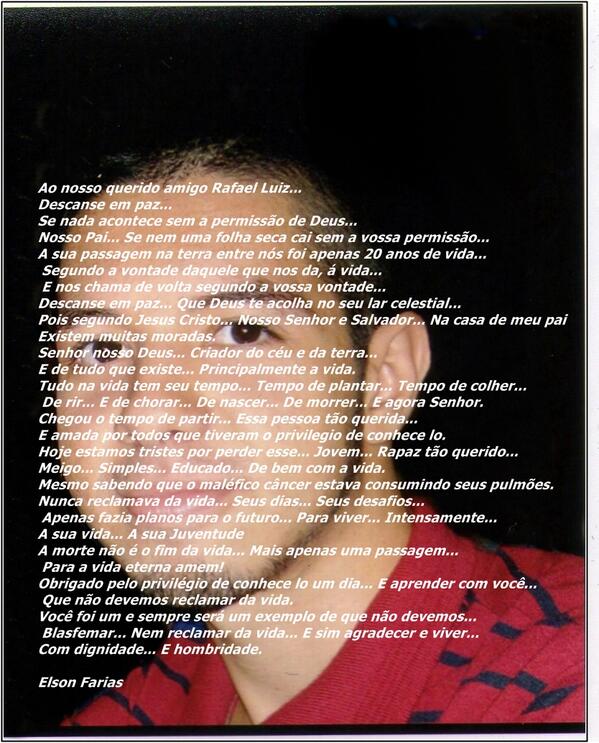 DESCANSE EM PAZ...JOVEM GUERREIRO...EXEMPLO DE VIDA!