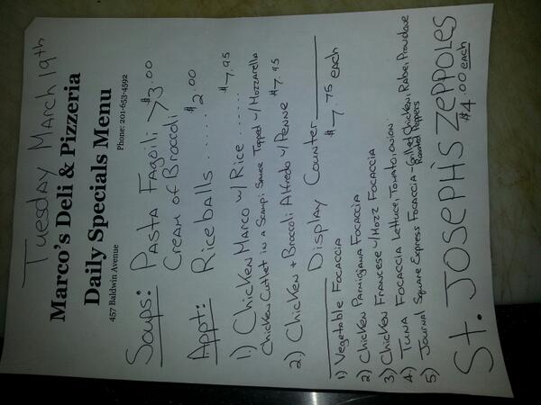 MarcosItalian's tweet image. Today's specials