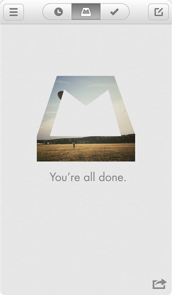 01010110's tweet photo. My first #InboxZero via @Mailbox .. this is the beginning of a new era. http://t.co/GKWL8Rppir