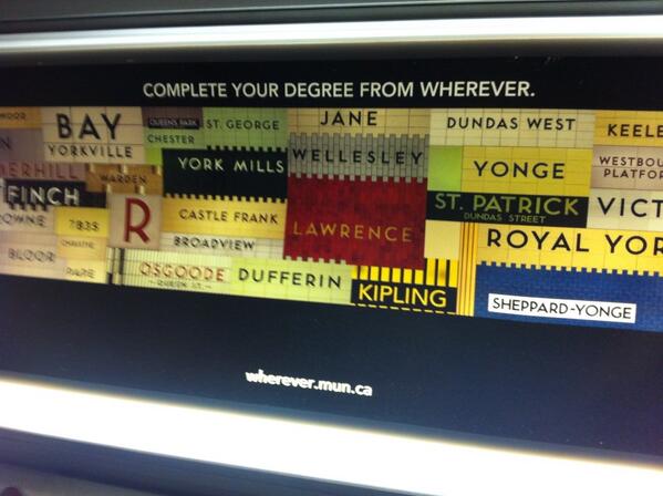 Brain_Chain's tweet image. Great localized subway advert by @MemorialU ... #marketing #targetlocal