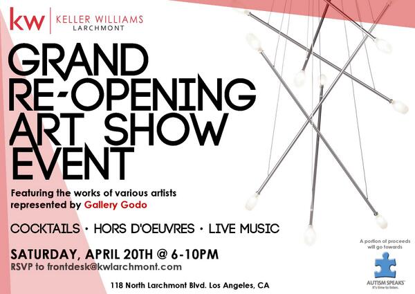 KWLarchmont's tweet photo. Save the Date! Our Grand Re-Opening Art Show Event is Saturday, April 20th w/ @GalleryGodo http://t.co/X1eoNn9wnL