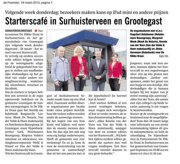 Jij komt toch ook naar het starterscafé op donderdag 28 maart in Surhuisterveen of Grootegast? bit.ly/ZUcCGU