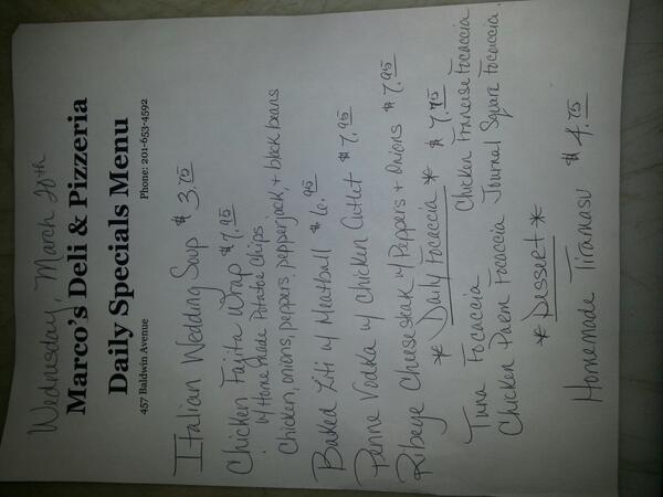 MarcosItalian's tweet image. Today's specials. 03/21/13