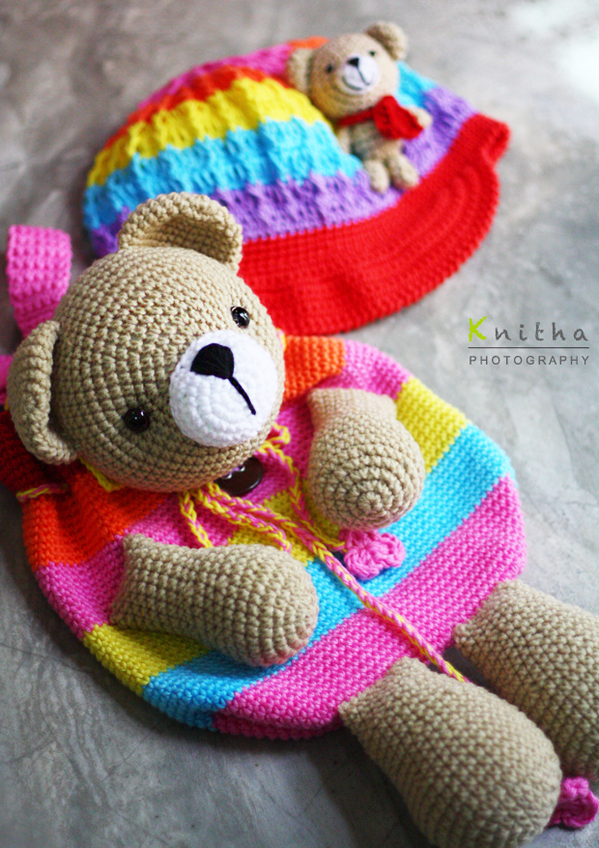KnithaCraft's tweet image. Crochet Rainbow Bear Cap and Bag #crochet #bag #cap