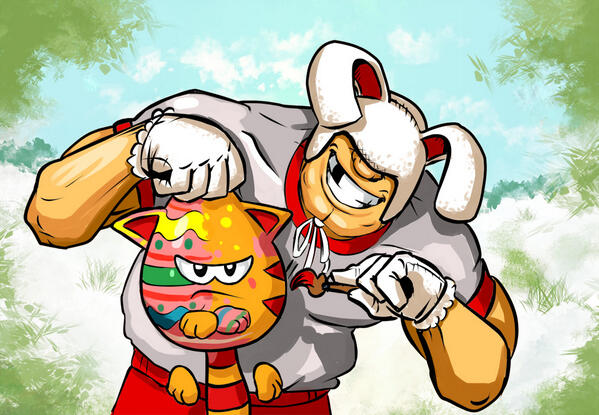 dynamicpixels's tweet image. An Easter greeting card with Goal Defense and MewSim))