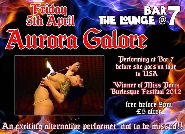 This Friday live <a href="/Bar7crawley/">Bar 7</a> the sensational <a href="/AuroraGalore/">Aurora Galore</a>. An alternative performer not to be missed.