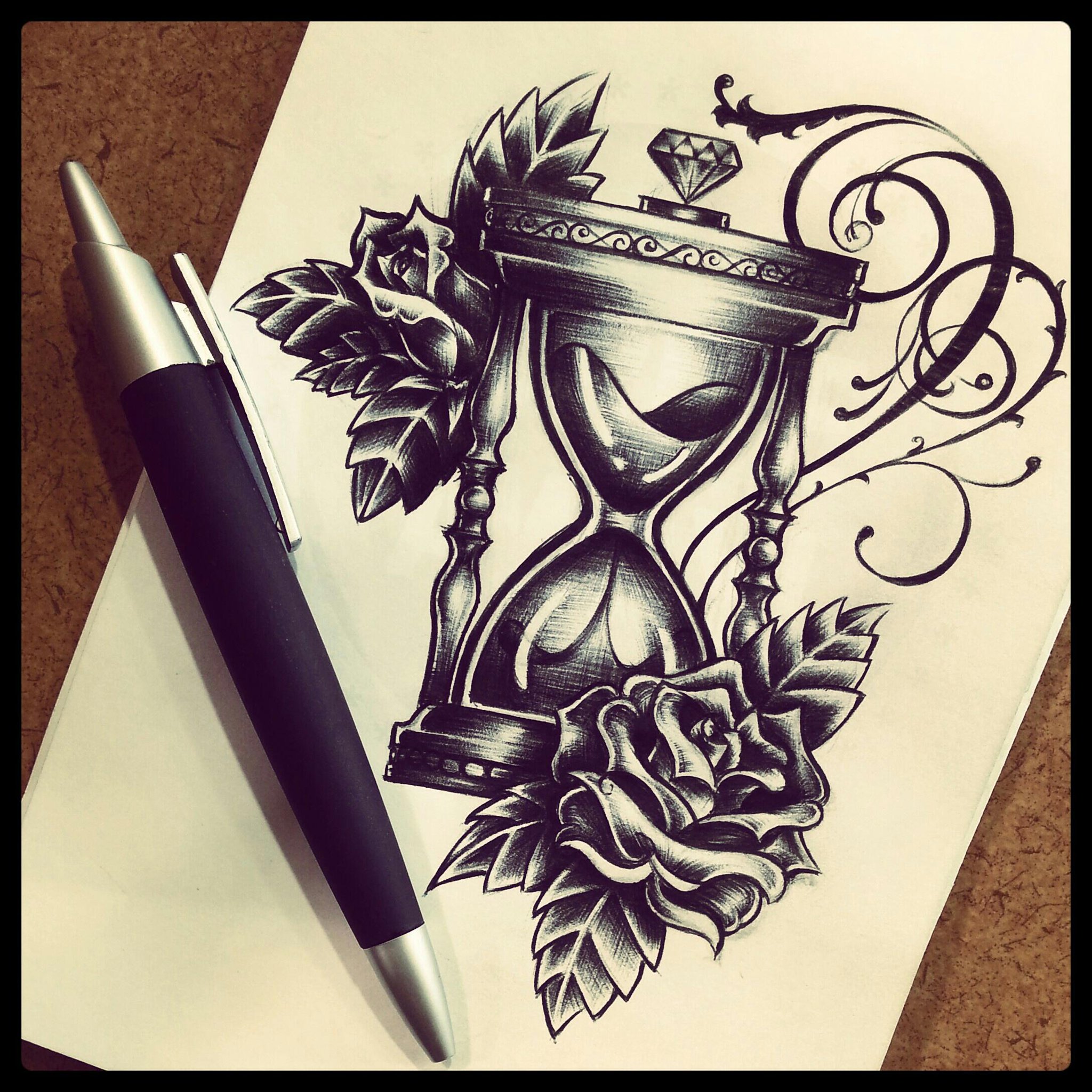 Rebecca on Twitter: "Pen doodle: hourglass and roses tattoo design